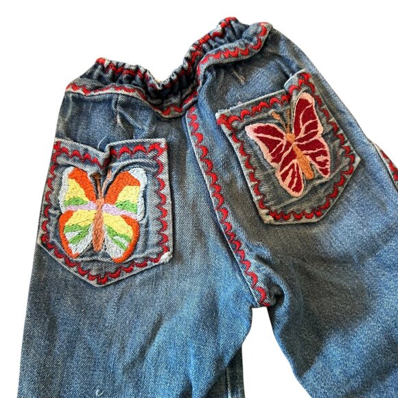 Vintage Handmade Vibrant Boho Embroidered Patchwork Denim Jeans - Picture 6 of 7